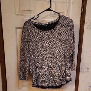 Lucky Brand Black and White Patterned Blouse